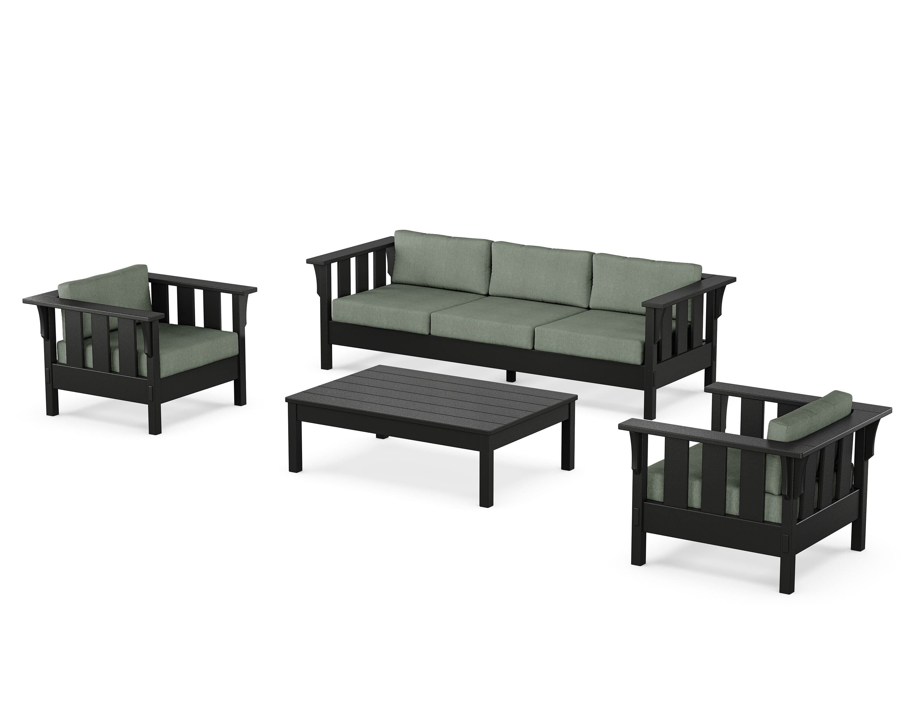 Martha Stewart by POLYWOOD® Acadia 4-Piece Deep Seating Set with Sofa in Black / Cast Sage
