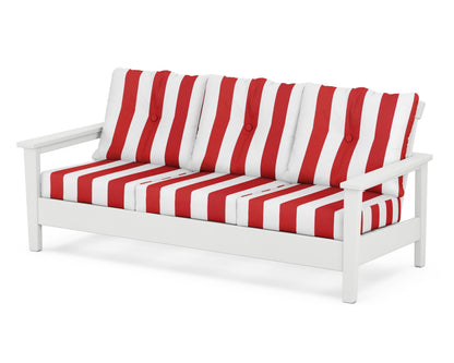 POLYWOOD® Prescott Deep Seating Sofa in White / Cabana Stripe Crimson
