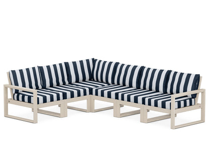 POLYWOOD® EDGE 6-Piece Modular Deep Seating Set in Sand / Cabana Stripe Marine Indigo