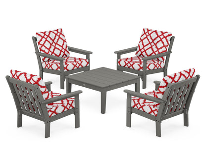 POLYWOOD® Vineyard 5-Piece Deep Seating Conversation Set in Slate Grey / Trellis Crimson