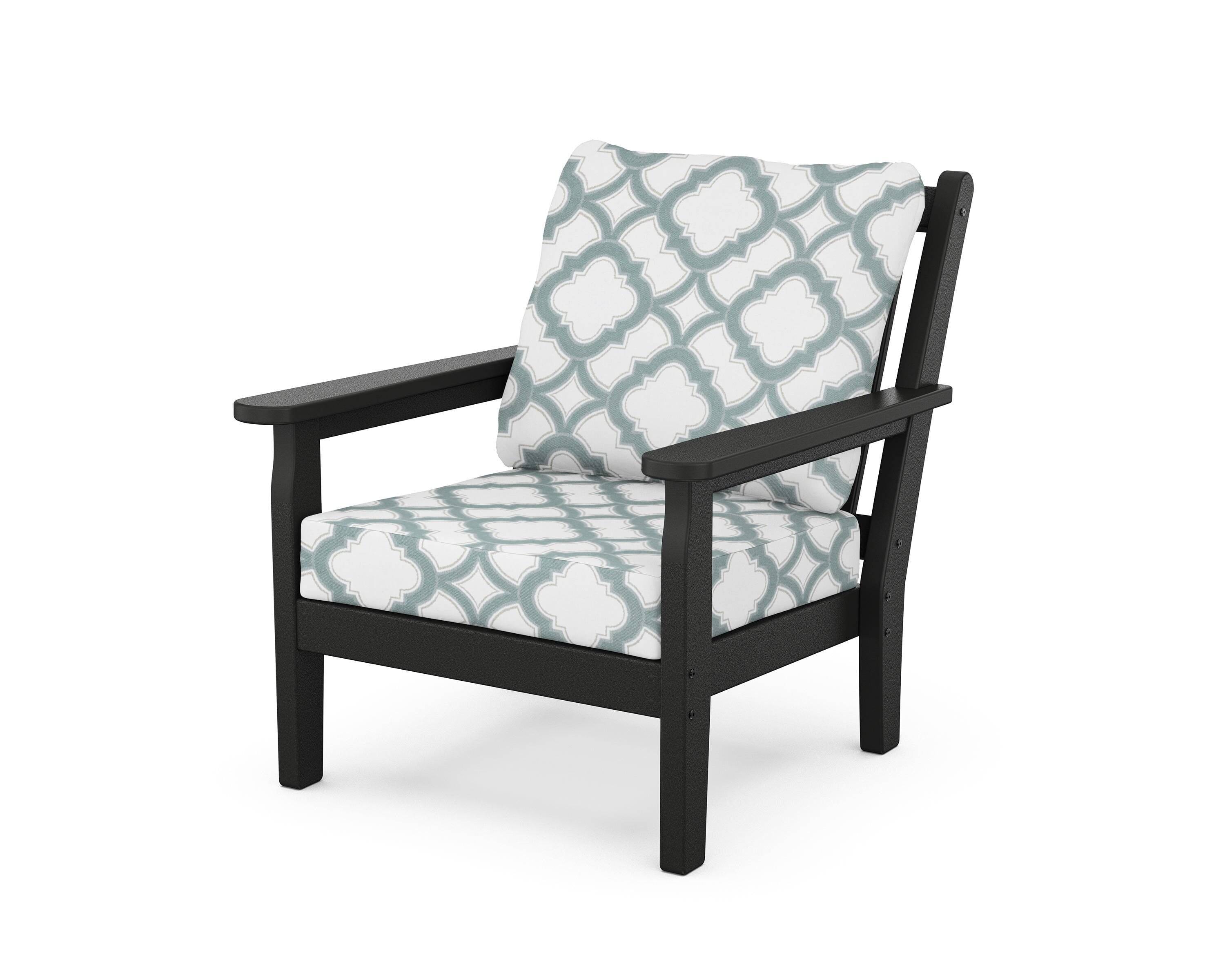 POLYWOOD® Chippendale Deep Seating Chair in Black / Trellis Glacier Spa