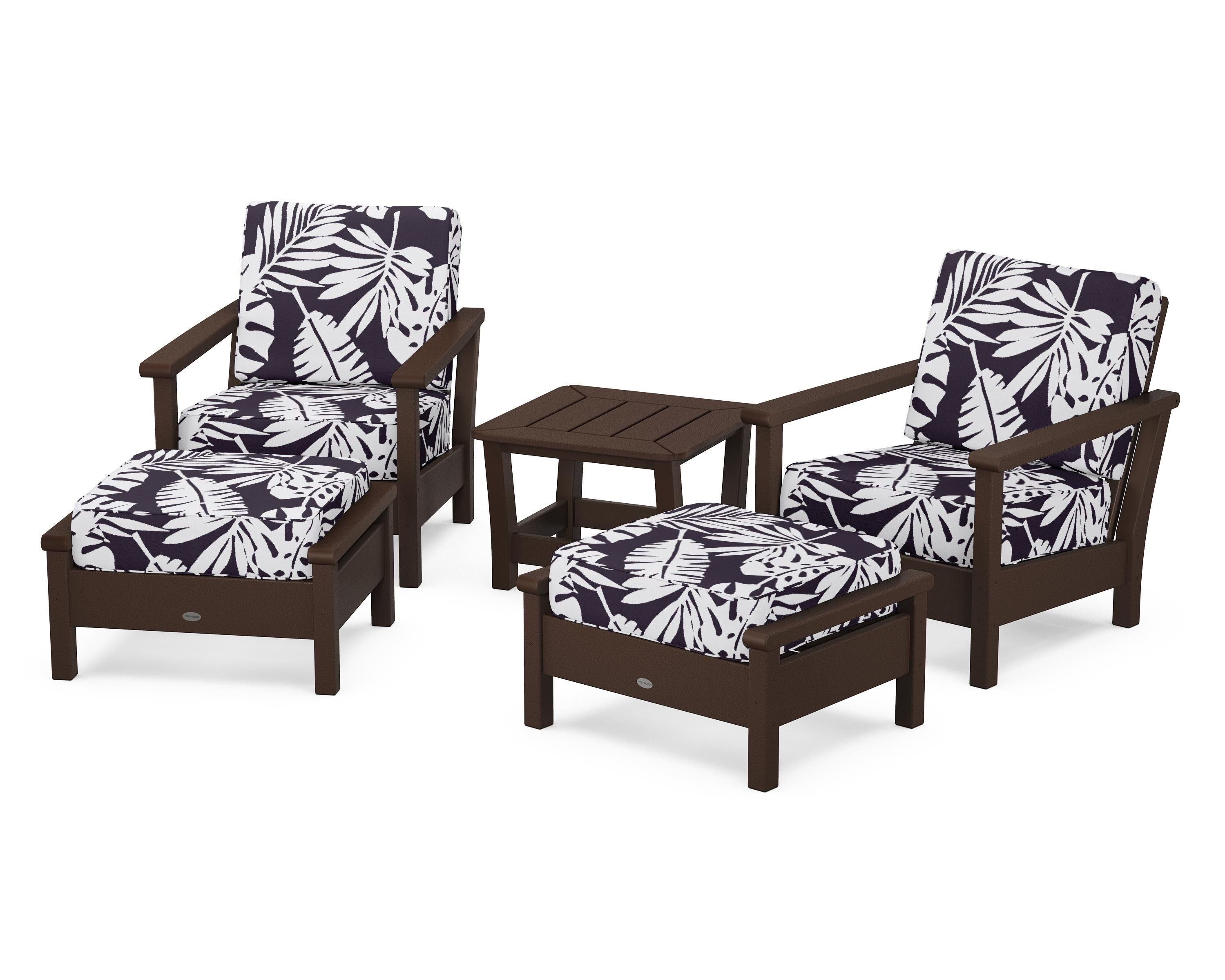 POLYWOOD® Harbour 5-Piece Deep Seating Chair Set in Mahogany / Leaf Navy