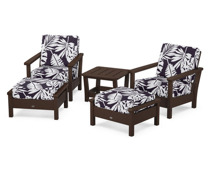 POLYWOOD® Harbour 5-Piece Deep Seating Chair Set in Mahogany / Leaf Navy