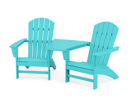 POLYWOOD® Nautical 3-Piece Adirondack Set with Angled Connecting Table in Aruba