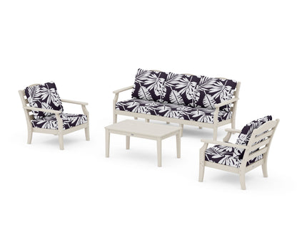 Draper James™ by  POLYWOOD® Savannah 4-Piece Deep Seating Set with Sofa in Sand / Leaf Navy
