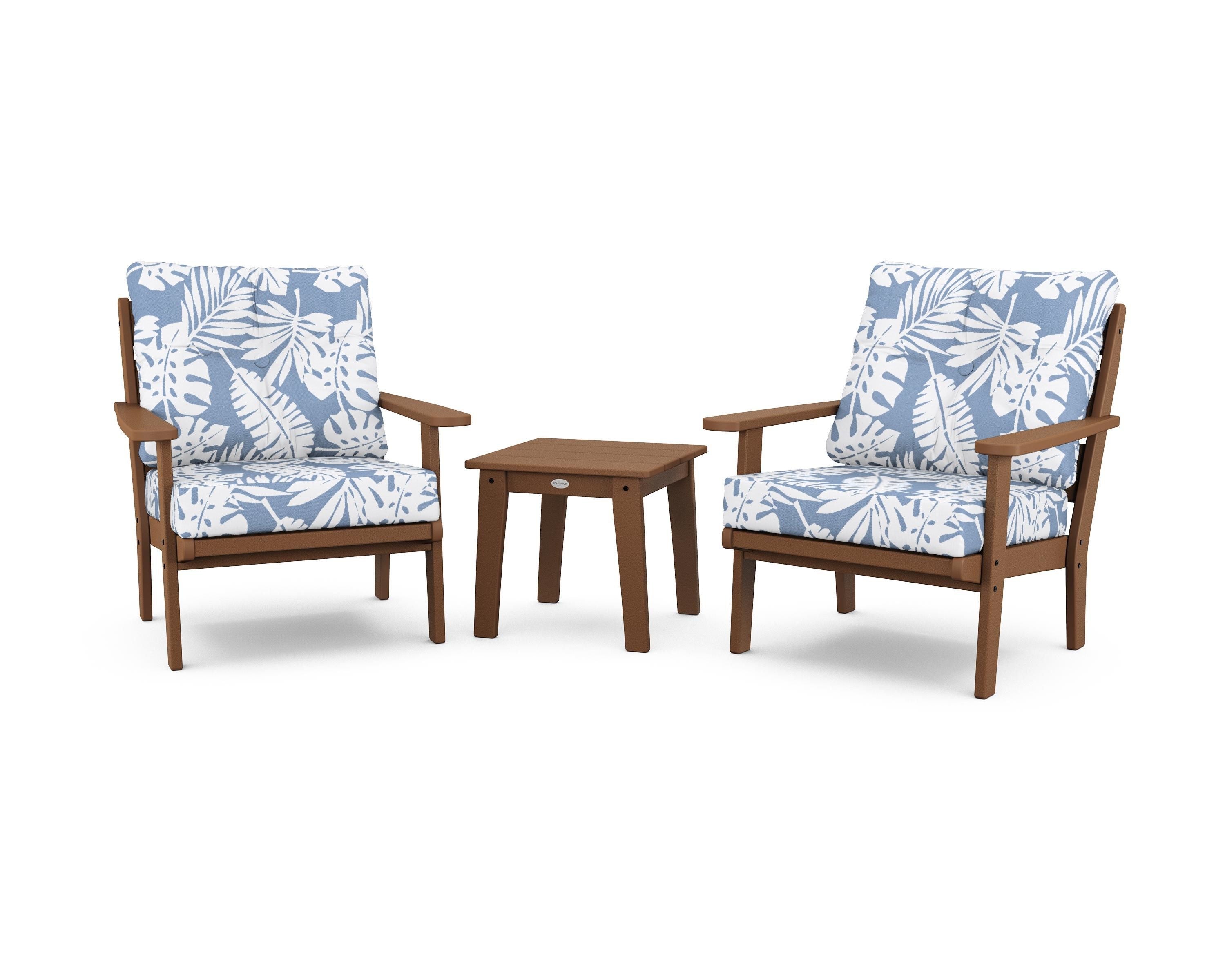 POLYWOOD® Lakeside 3-Piece Deep Seating Chair Set in Teak / Leaf Sky Blue