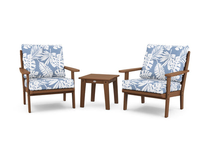 POLYWOOD® Lakeside 3-Piece Deep Seating Chair Set in Teak / Leaf Sky Blue