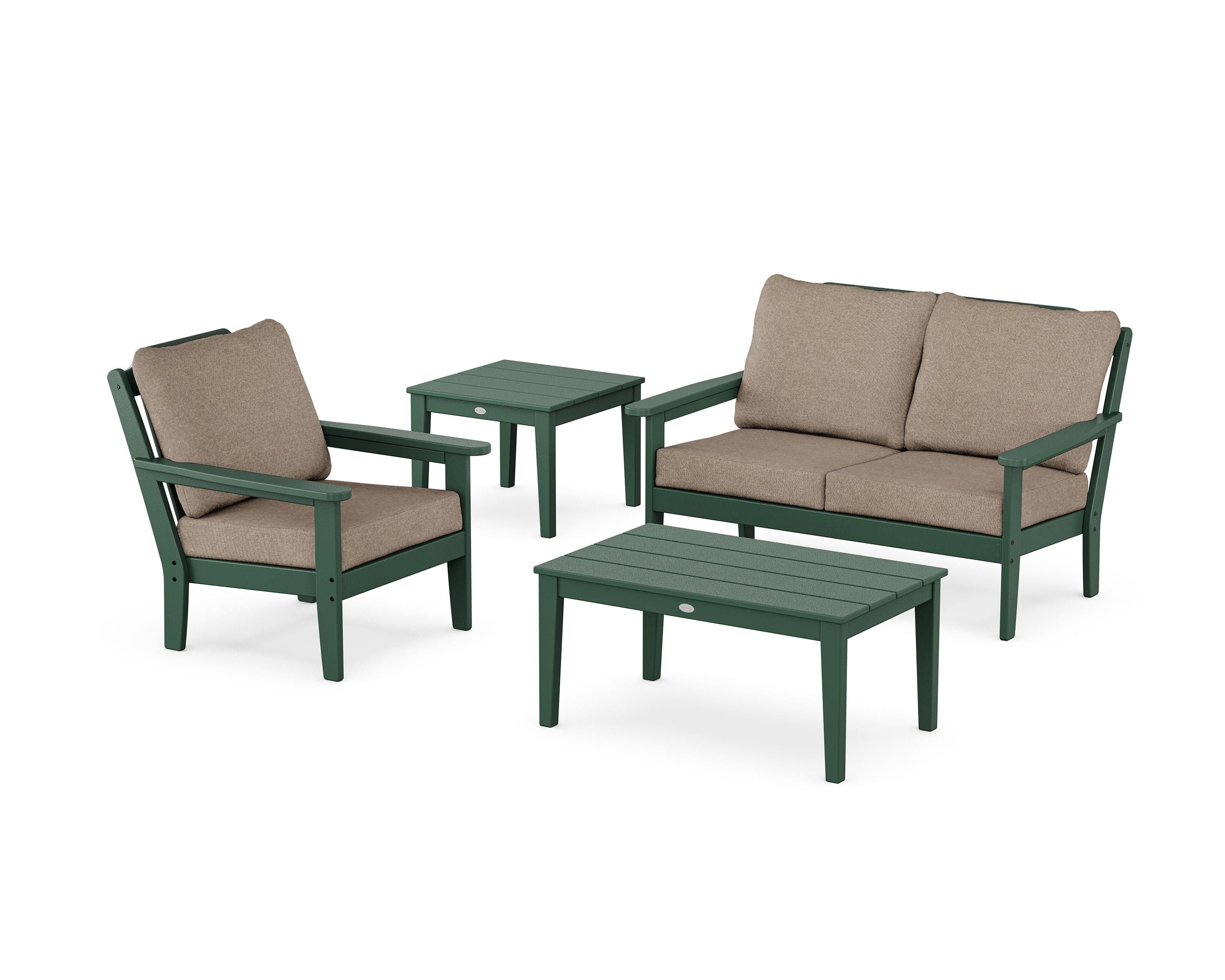 Country Living Wovendale 4-Piece Deep Seating Set in Green / Spiced Burlap