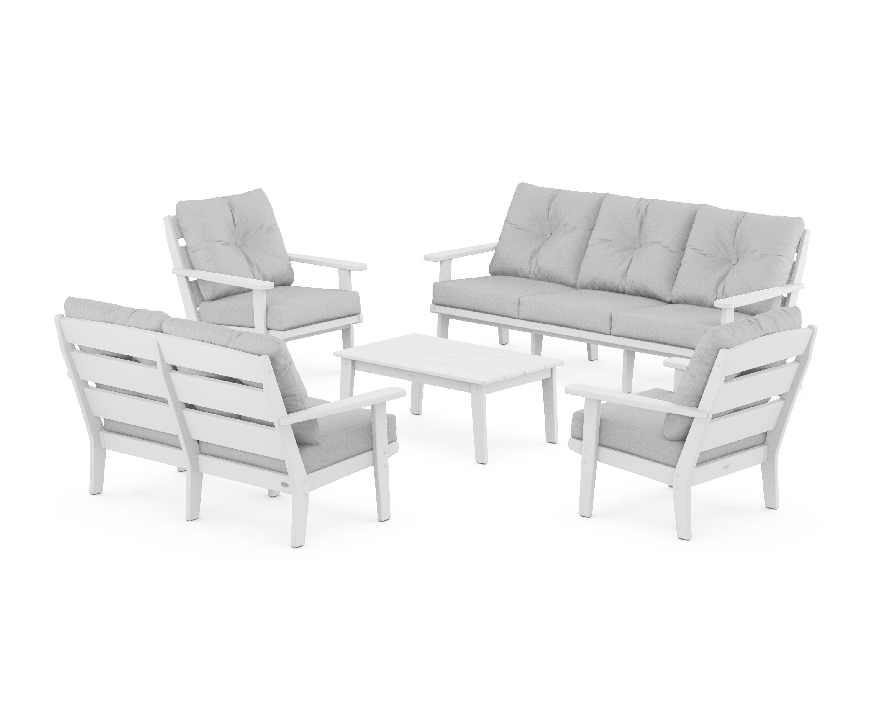 POLYWOOD® Lakeside 5-Piece Lounge Sofa Set in White / Granite
