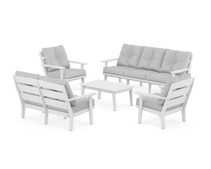 POLYWOOD® Lakeside 5-Piece Lounge Sofa Set in White / Granite