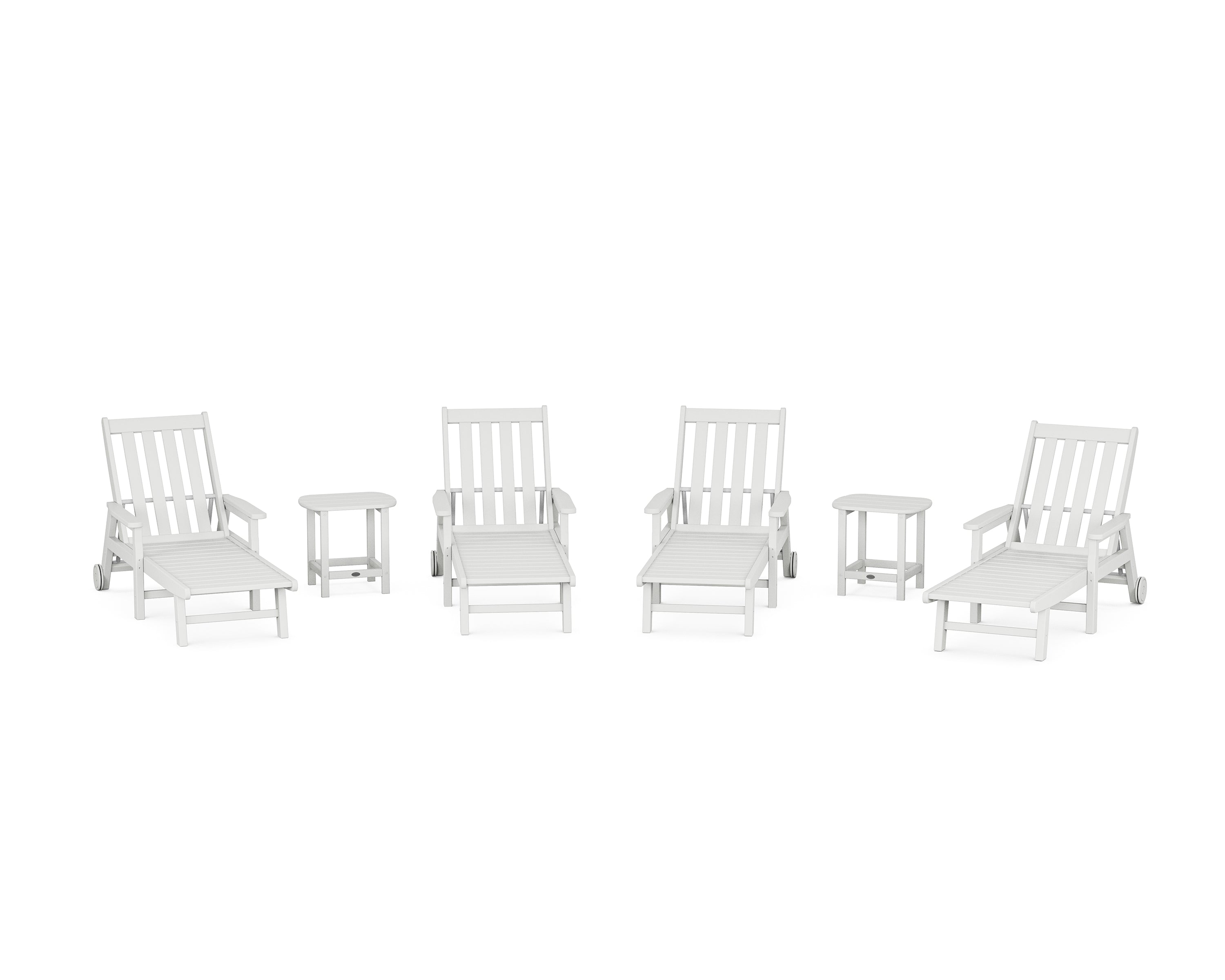 POLYWOOD® Vineyard 6-Piece Chaise with Arms and Wheels Set in White