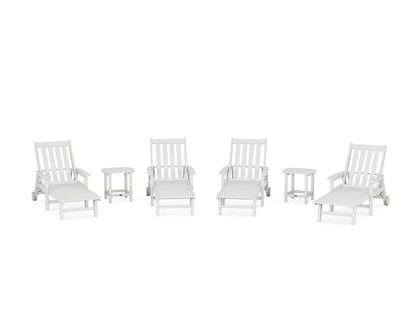 POLYWOOD® Vineyard 6-Piece Chaise with Arms and Wheels Set in White