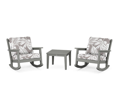 POLYWOOD® Chippendale 3-Piece Deep Seating Rocker Set in Slate Grey / Leaf Grey Mist