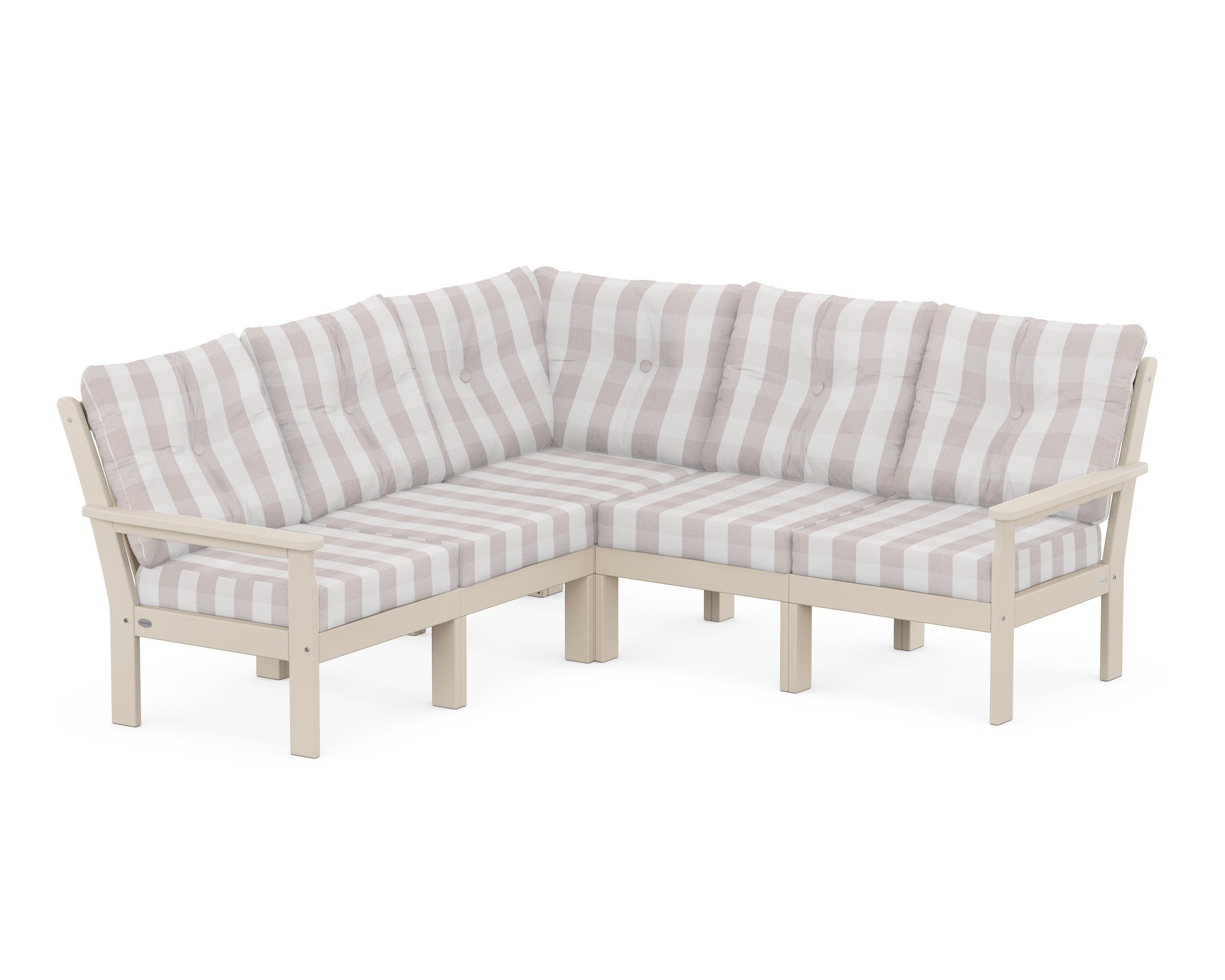 POLYWOOD® Vineyard 5-Piece Sectional in Sand / Buffalo Plaid Dune Burlap