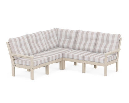POLYWOOD® Vineyard 5-Piece Sectional in Sand / Buffalo Plaid Dune Burlap