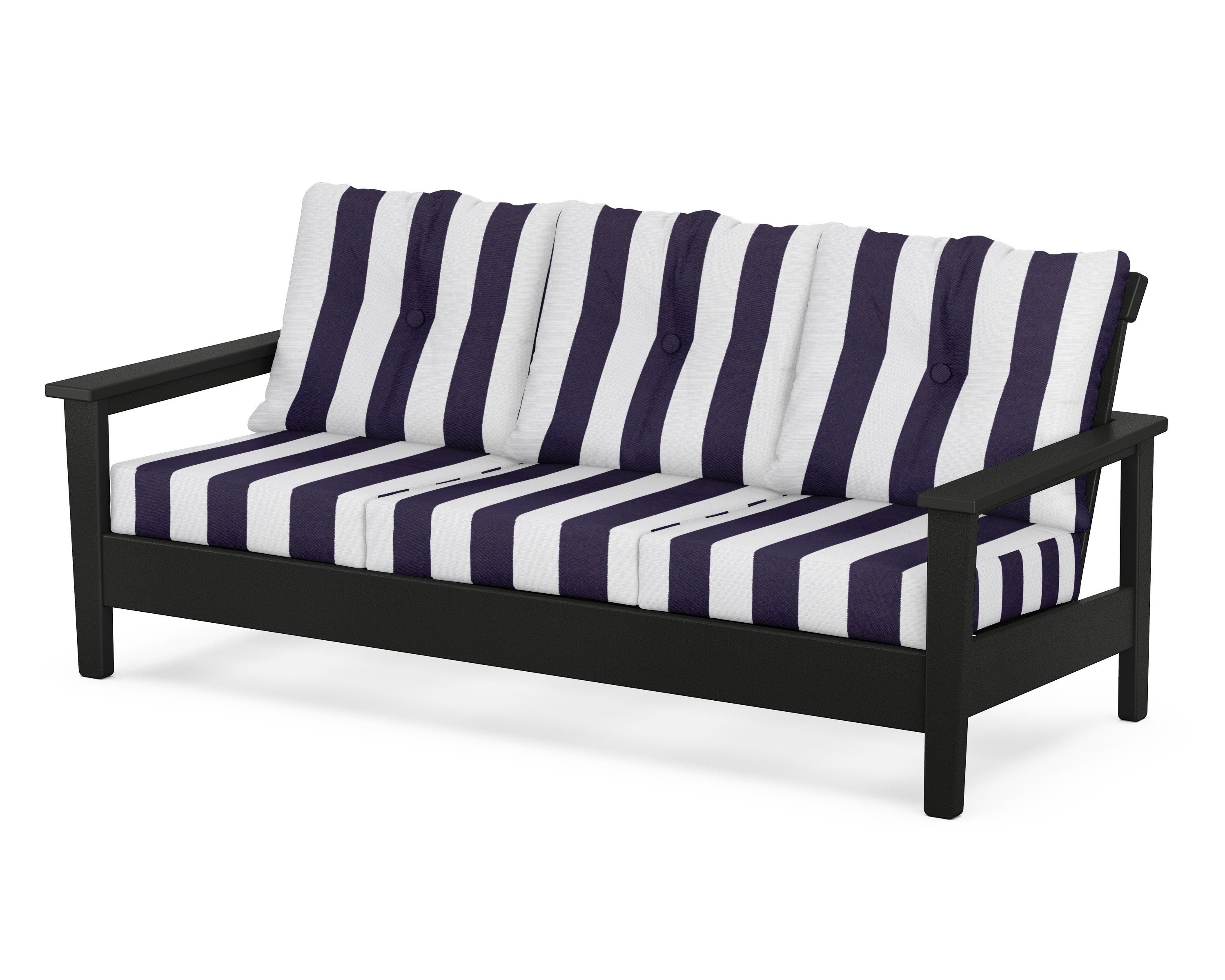 POLYWOOD® Prescott Deep Seating Sofa in Black / Cabana Stripe Navy