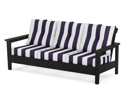 POLYWOOD® Prescott Deep Seating Sofa in Black / Cabana Stripe Navy