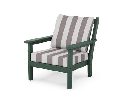 POLYWOOD® Chippendale Deep Seating Chair in Green / Cabana Stripe Grey Mist