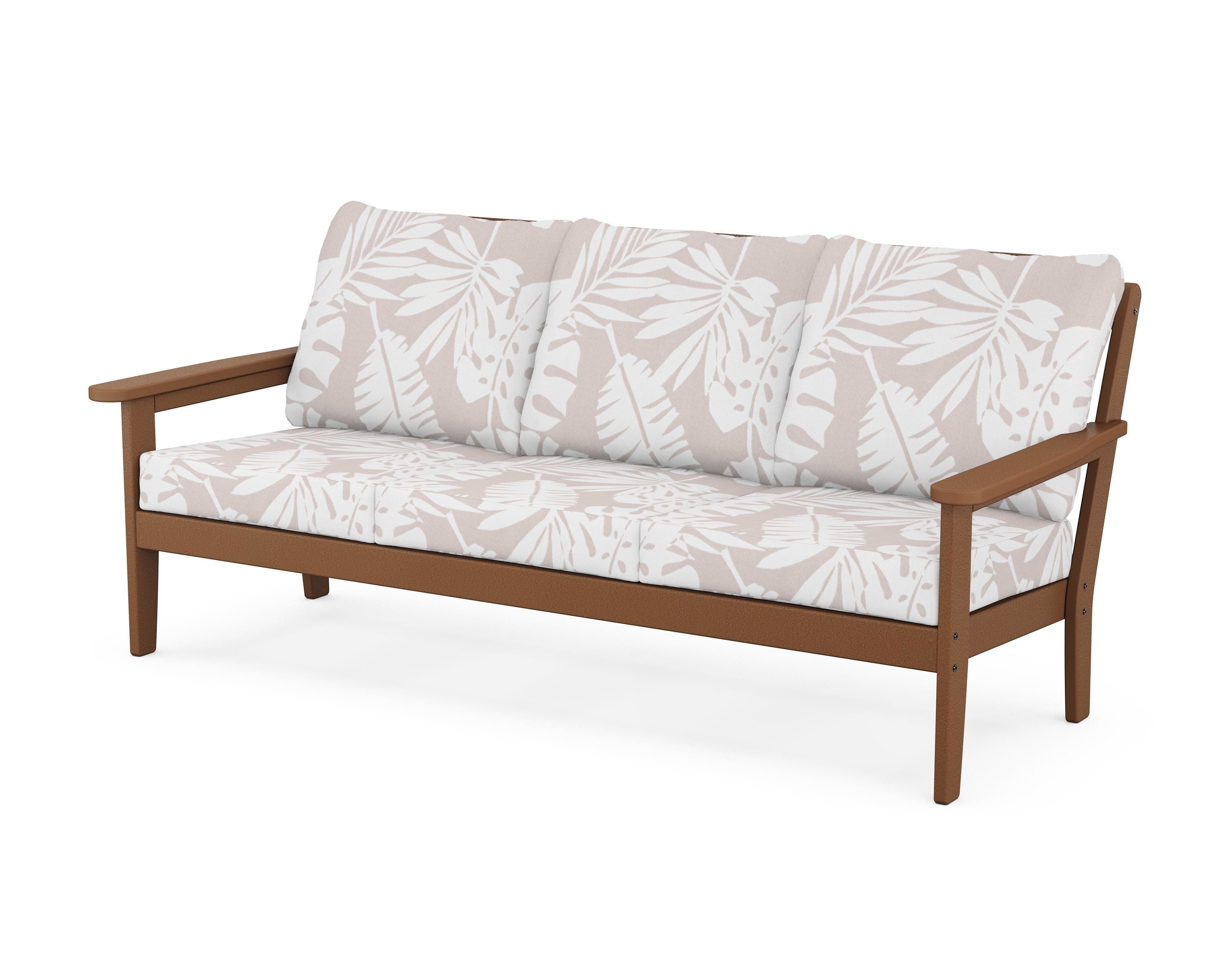 Country Living Cottage Deep Seating Sofa in Teak / Leaf Dune Burlap