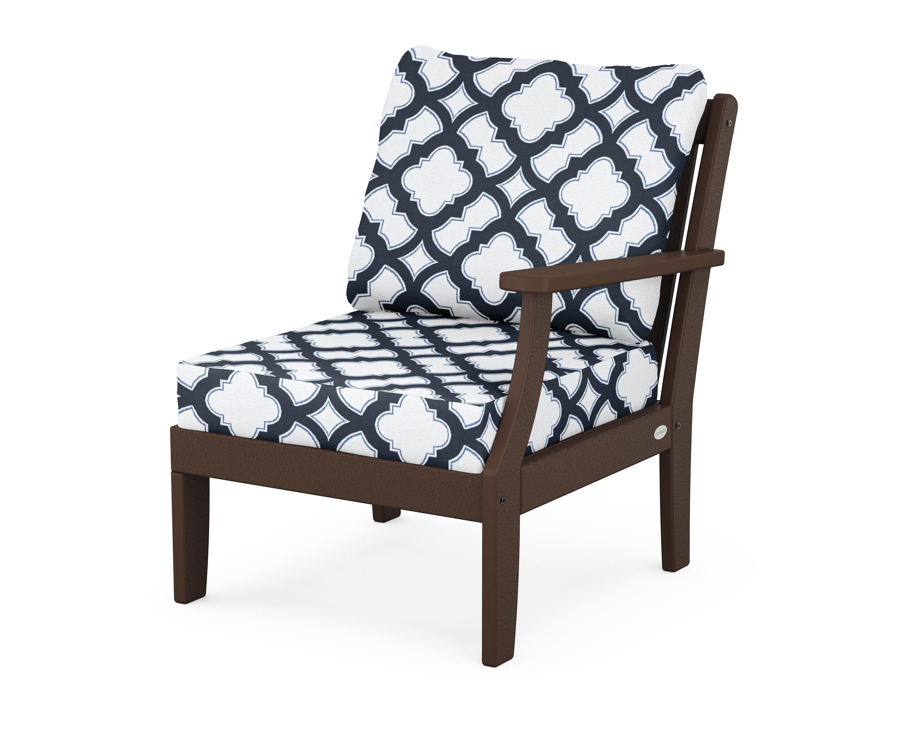 POLYWOOD® Braxton Modular Right Arm Chair in Mahogany / Trellis Marine Indigo