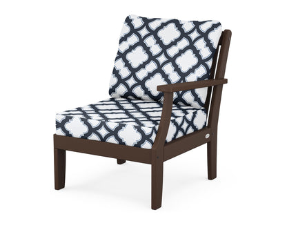 POLYWOOD® Braxton Modular Right Arm Chair in Mahogany / Trellis Marine Indigo