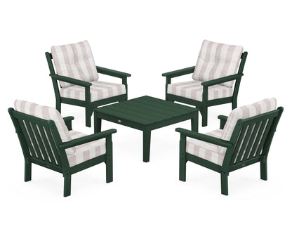 POLYWOOD® Vineyard 5-Piece Deep Seating Conversation Set in Green / Buffalo Plaid Dune Burlap