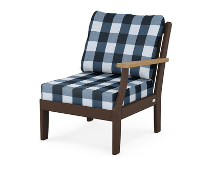 POLYWOOD® Braxton Modular Right Arm Chair in Mahogany / Natural / Buffalo Plaid Marine Indigo