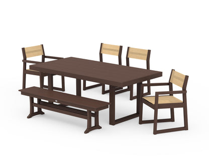 POLYWOOD® EDGE Sling 6-Piece Dining Set with Bench in Mahogany / Dupioni Apricot Sling