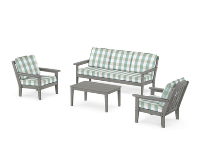 Country Living Cottage 4-Piece Deep Seating Set with Sofa in Slate Grey / Buffalo Plaid Glacier Spa
