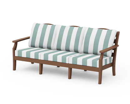 Draper James™ by  POLYWOOD® Savannah Deep Seating Sofa in Teak / Cabana Stripe Glacier Spa