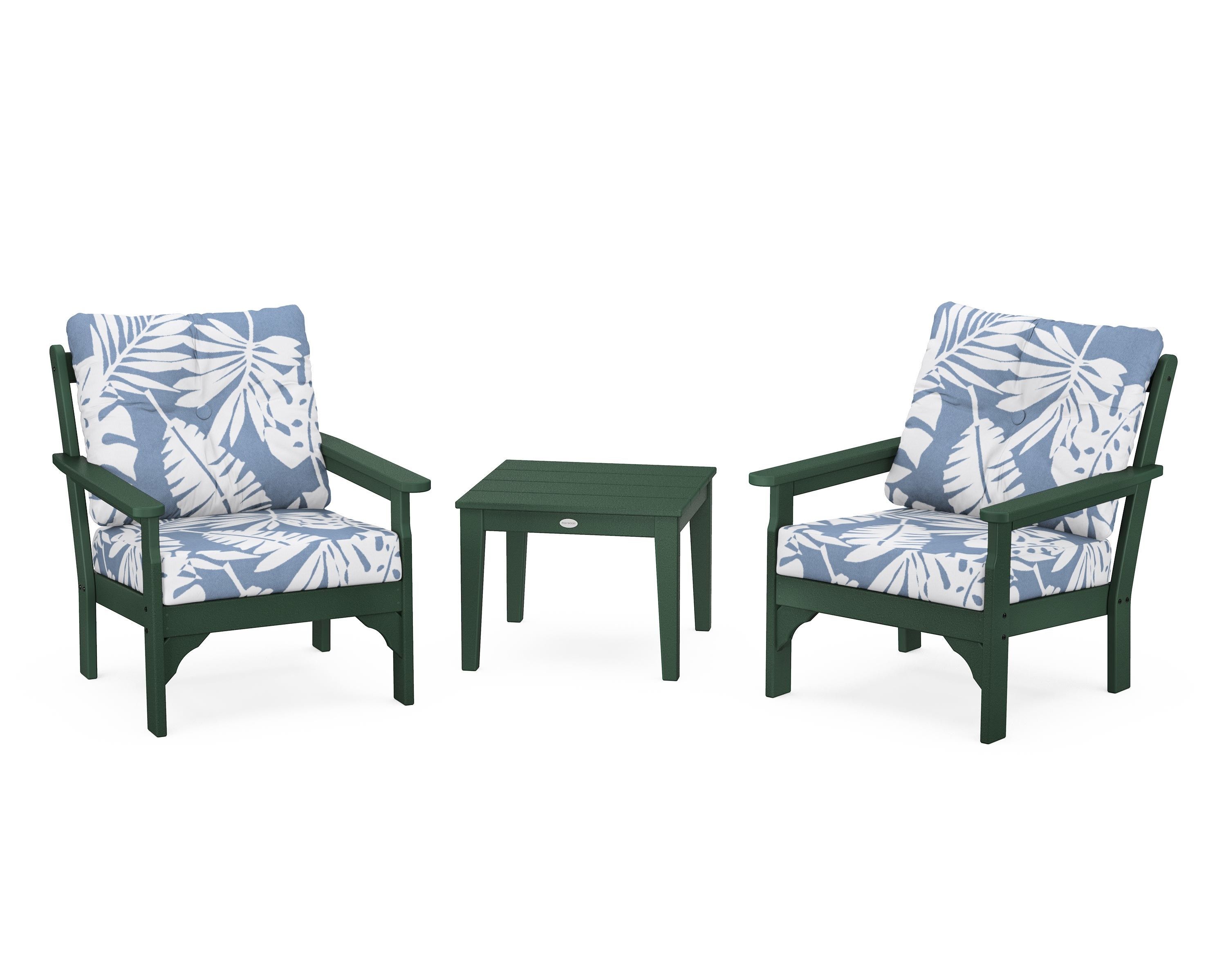POLYWOOD® Vineyard 3-Piece Deep Seating Set in Green / Leaf Sky Blue