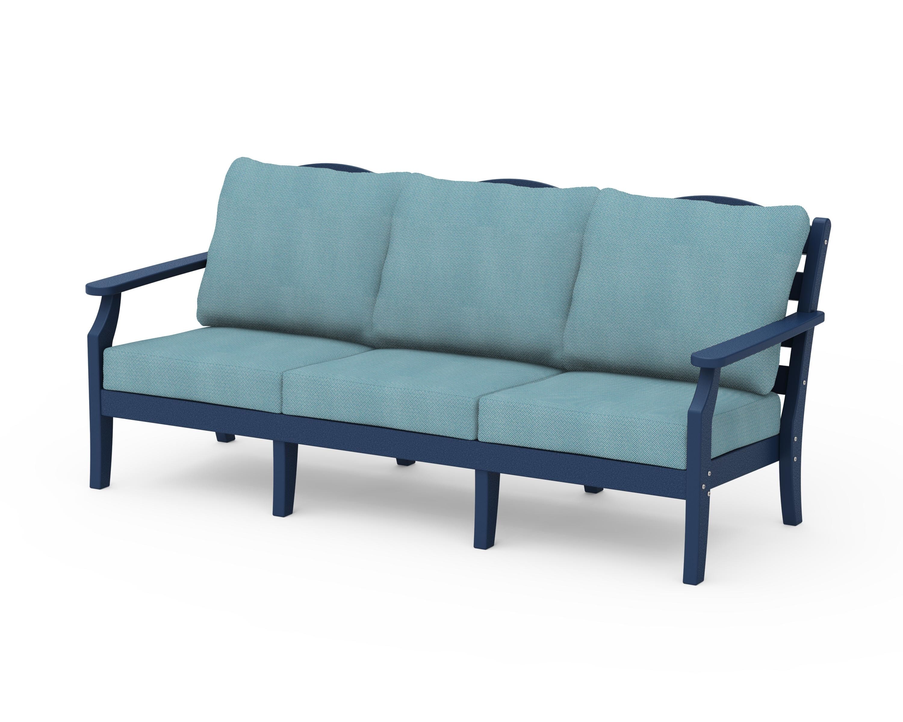 Draper James™ by  POLYWOOD® Savannah Deep Seating Sofa in Navy / Lattice Sky Blue