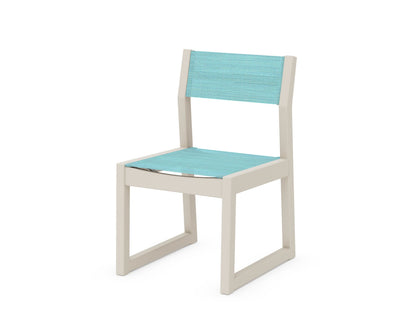 POLYWOOD® EDGE Sling Dining Side Chair in Sand / Dupioni Aquamarine Sling
