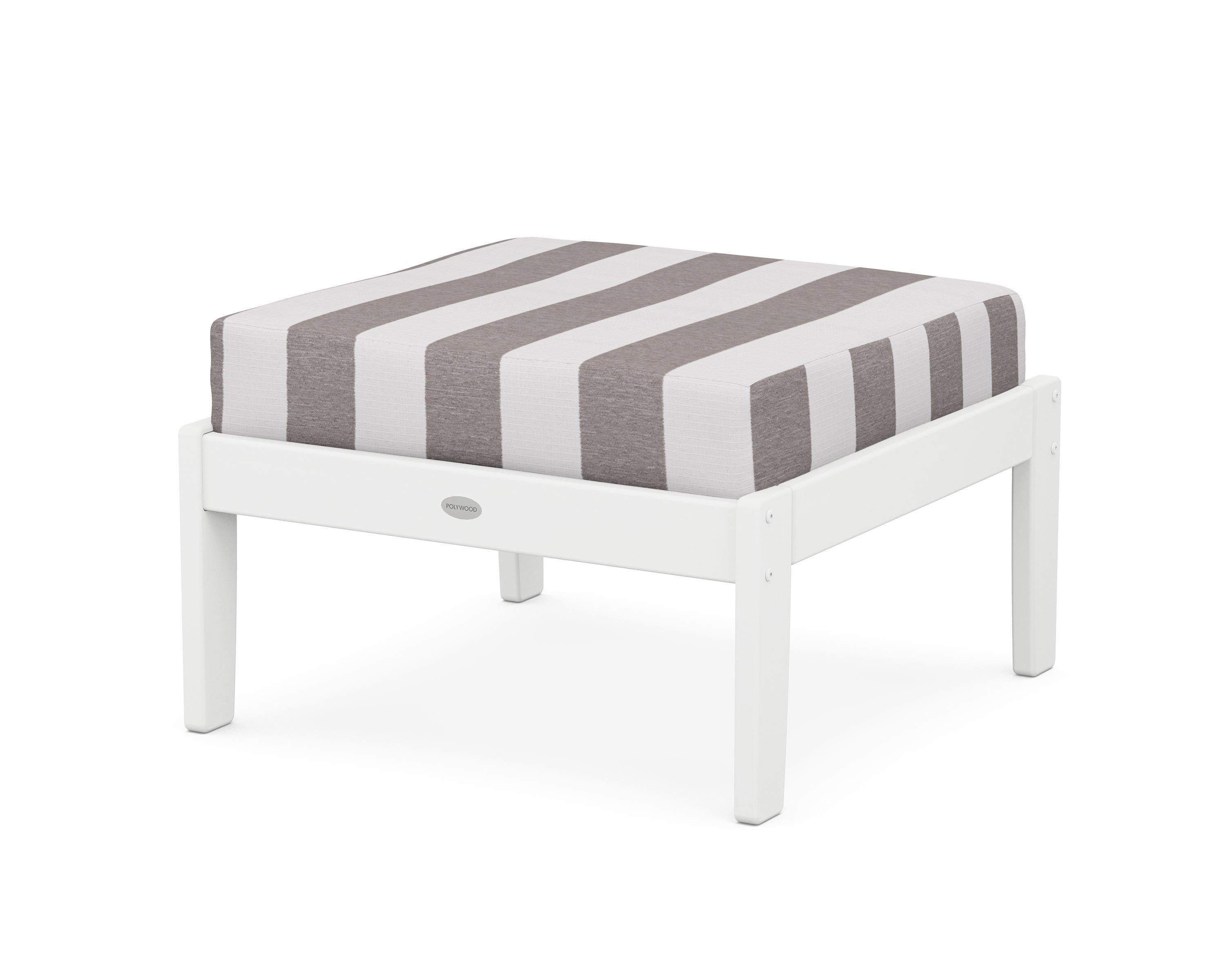 POLYWOOD® Braxton Deep Seating Ottoman in White / Cabana Stripe Grey Mist