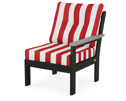 POLYWOOD® Vineyard Modular Right Arm Chair in Black / Driftwood / Cabana Stripe Crimson