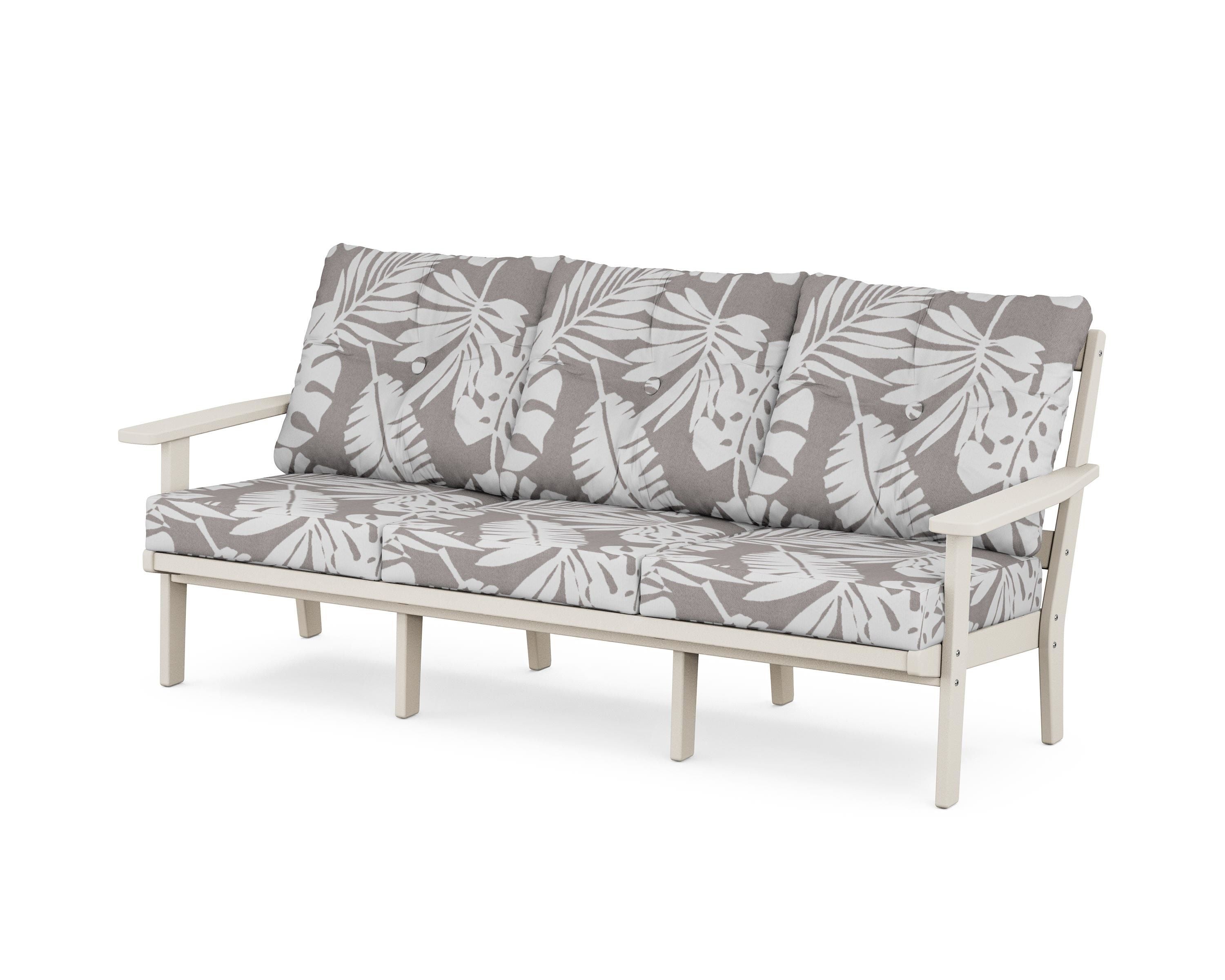 POLYWOOD® Oxford Deep Seating Sofa in Sand / Leaf Grey Mist