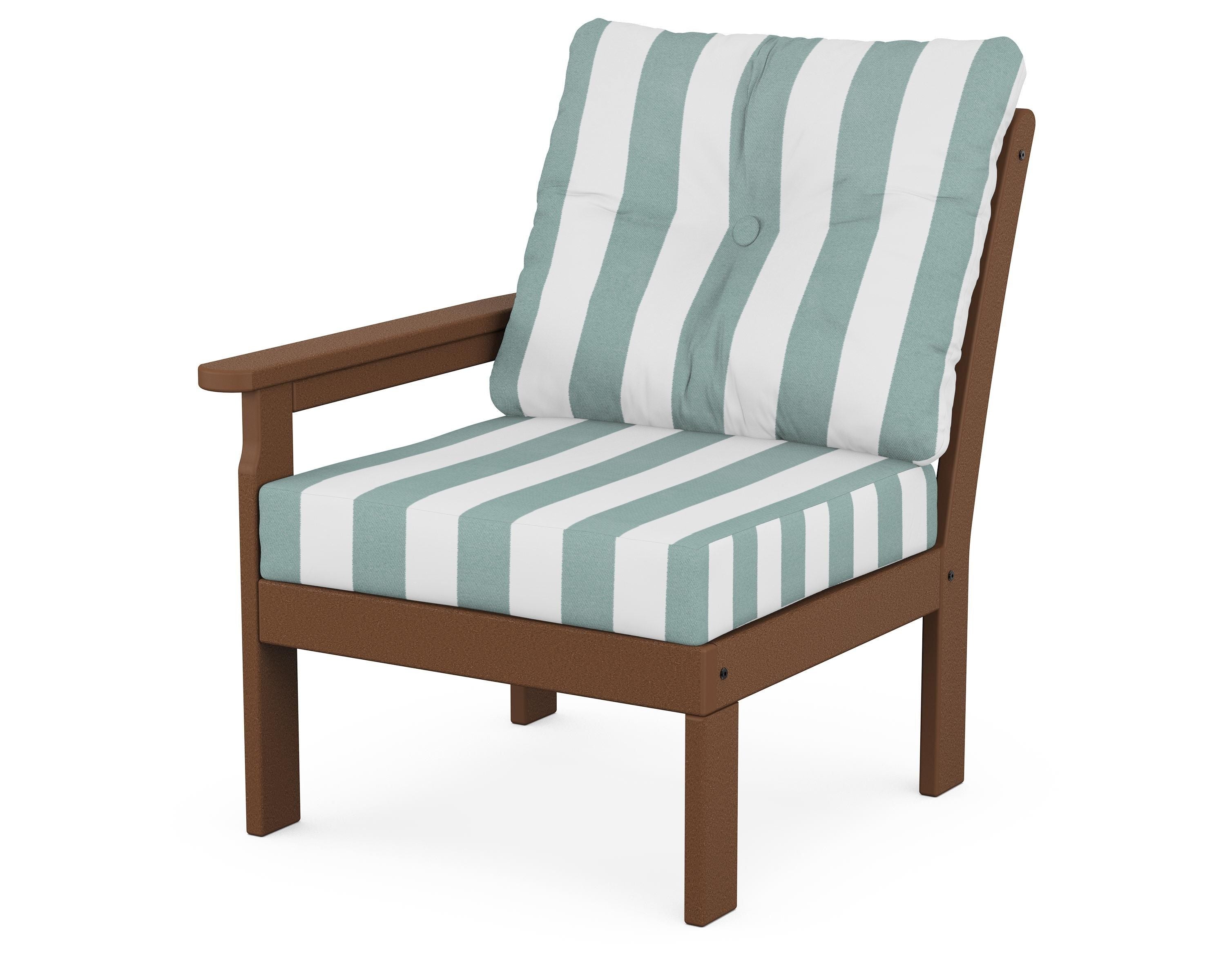 POLYWOOD® Vineyard Modular Left Arm Chair in Teak / Cabana Stripe Glacier Spa