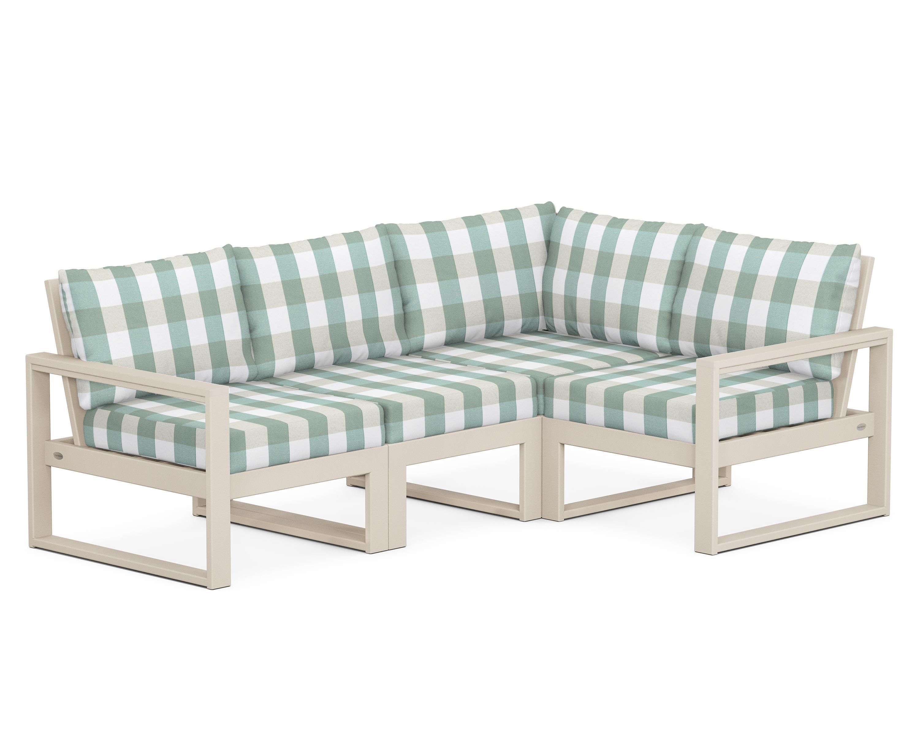 POLYWOOD® EDGE 4-Piece Modular Deep Seating Set in Sand / Buffalo Plaid Glacier Spa