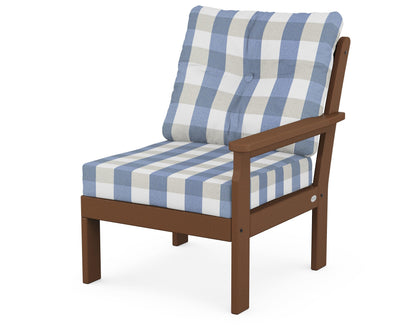 POLYWOOD® Vineyard Modular Right Arm Chair in Teak / Buffalo Plaid Sky Blue