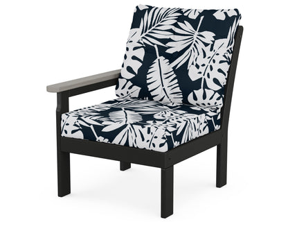 POLYWOOD® Vineyard Modular Left Arm Chair in Black / Driftwood / Leaf Marine Indigo