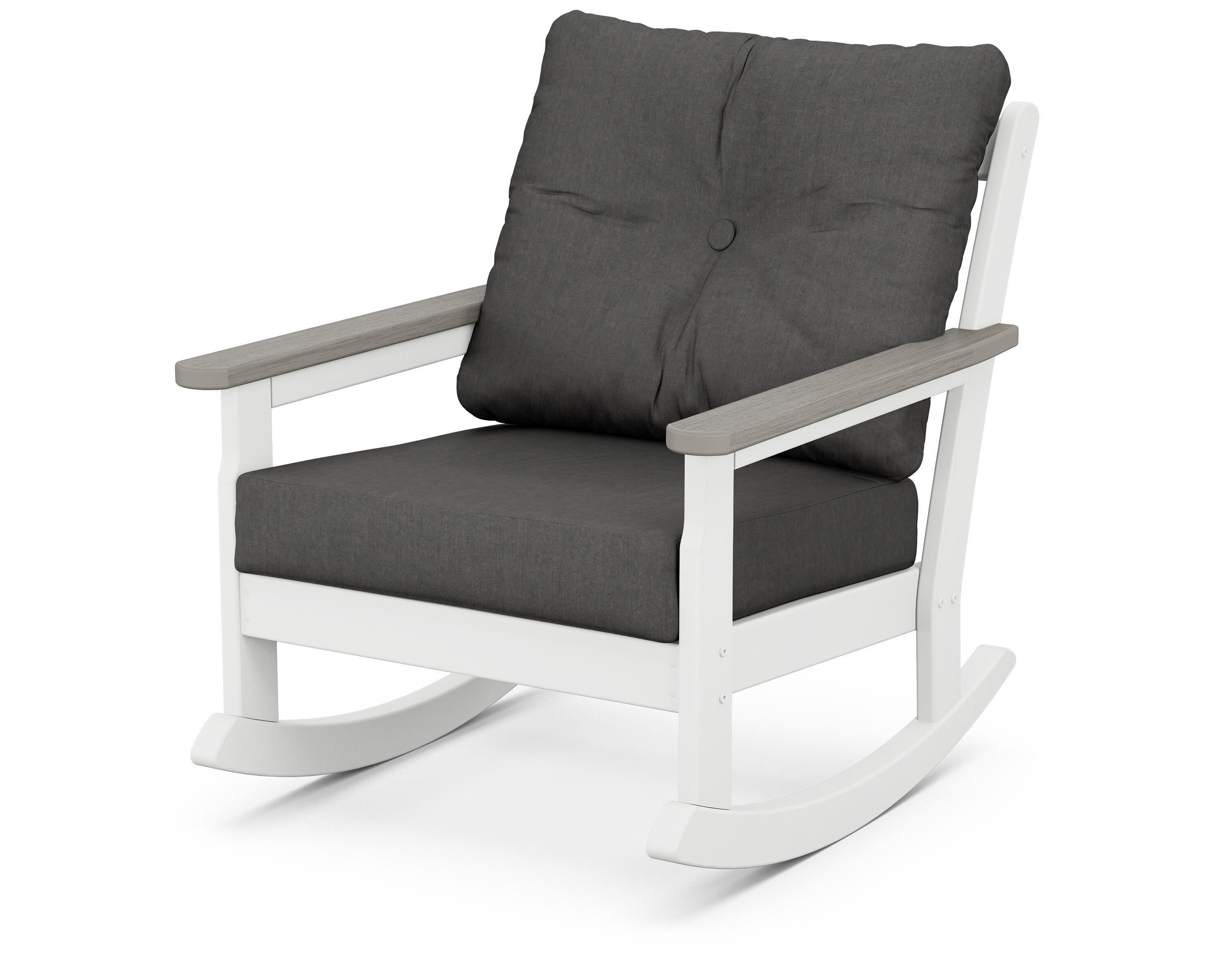 POLYWOOD® Vineyard Deep Seating Rocking Chair in White / Driftwood / Spectrum Carbon