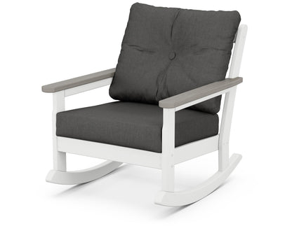 POLYWOOD® Vineyard Deep Seating Rocking Chair in White / Driftwood / Spectrum Carbon