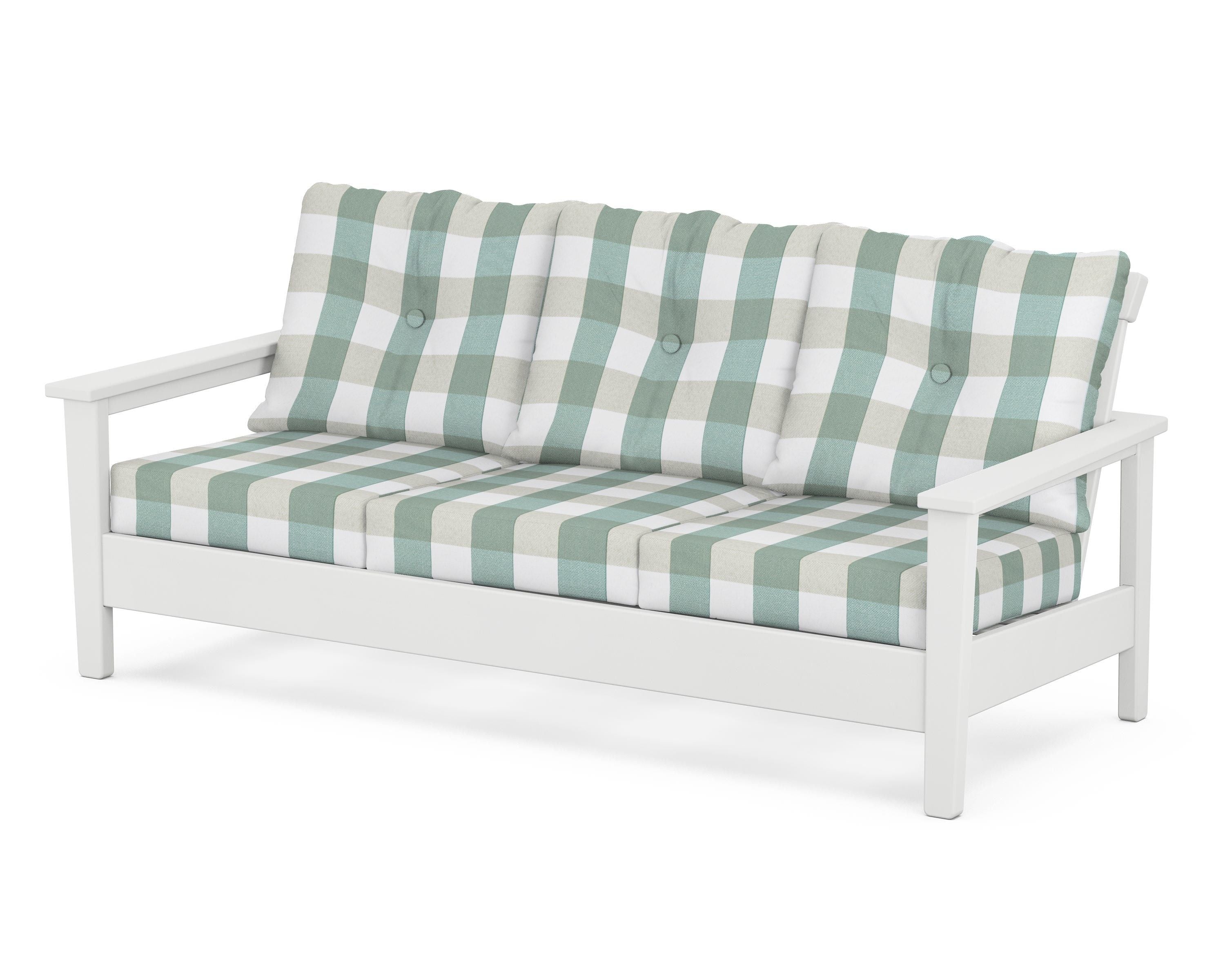 POLYWOOD® Prescott Deep Seating Sofa in White / Buffalo Plaid Glacier Spa