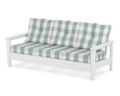 POLYWOOD® Prescott Deep Seating Sofa in White / Buffalo Plaid Glacier Spa