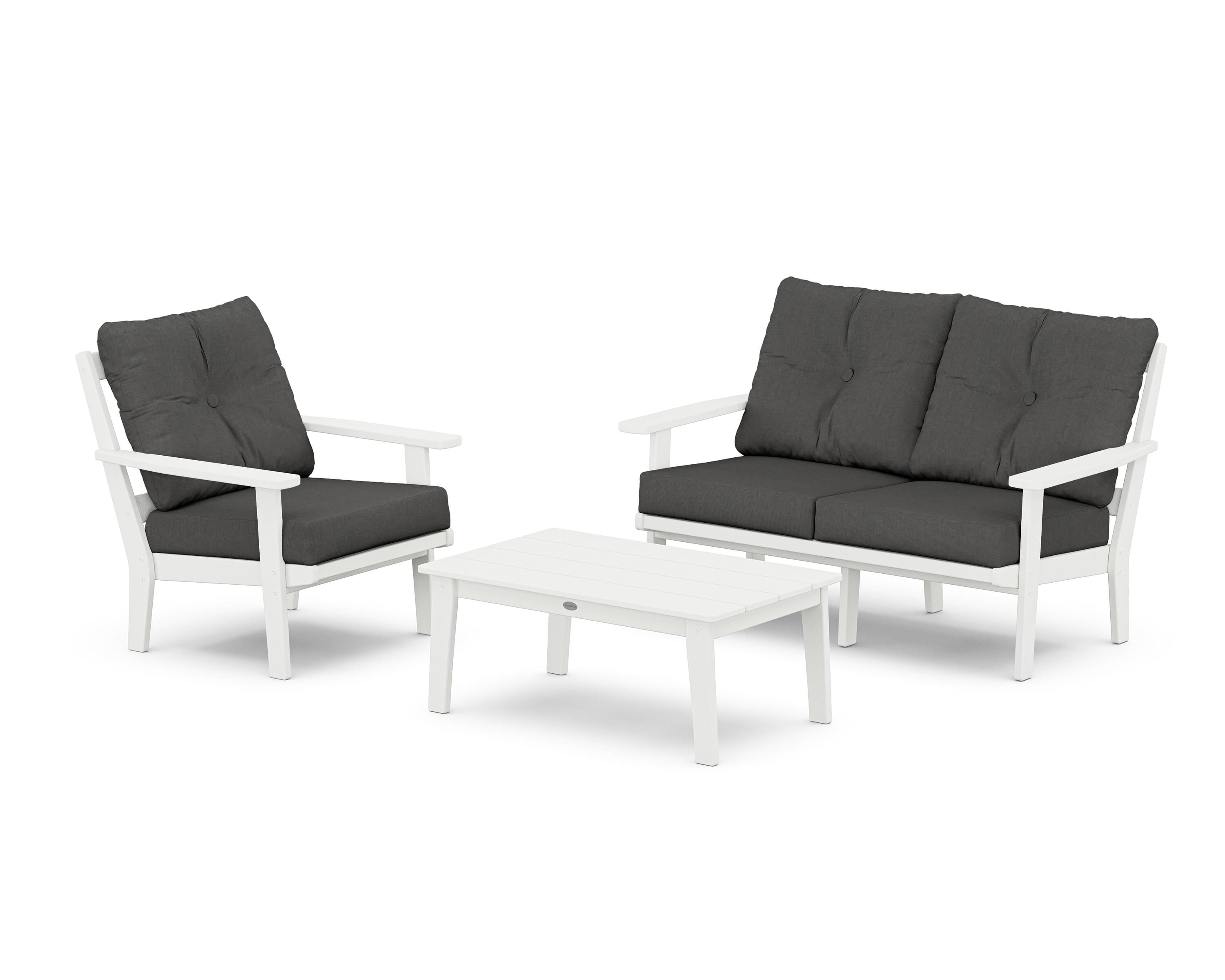 POLYWOOD® Oxford 3-Piece Deep Seating Set with Loveseat in White / Spectrum Carbon
