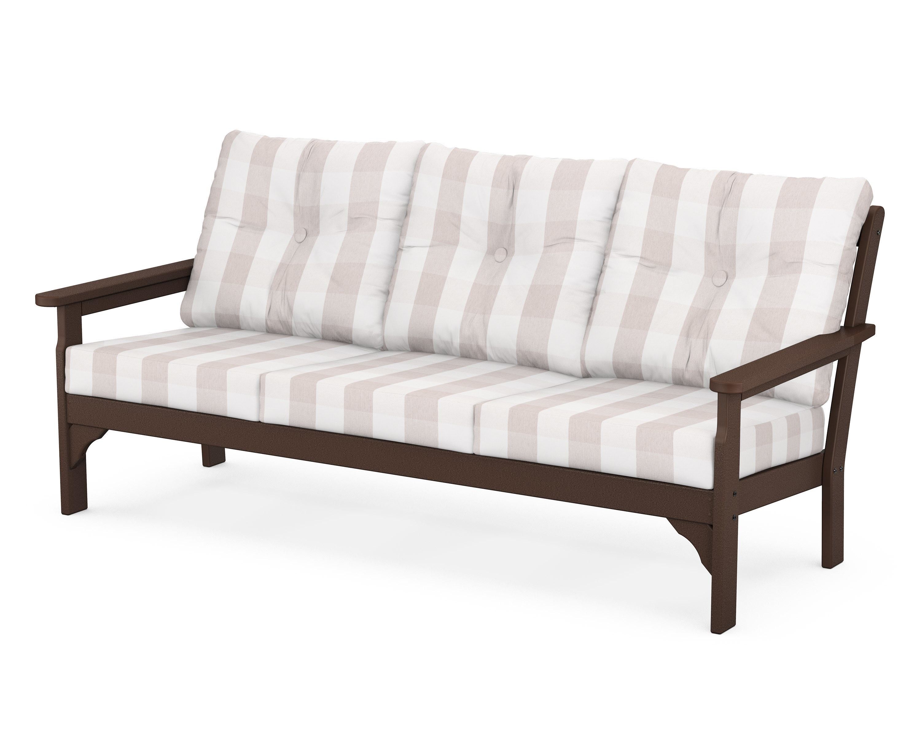 POLYWOOD® Vineyard Deep Seating Sofa in Mahogany / Buffalo Plaid Dune Burlap