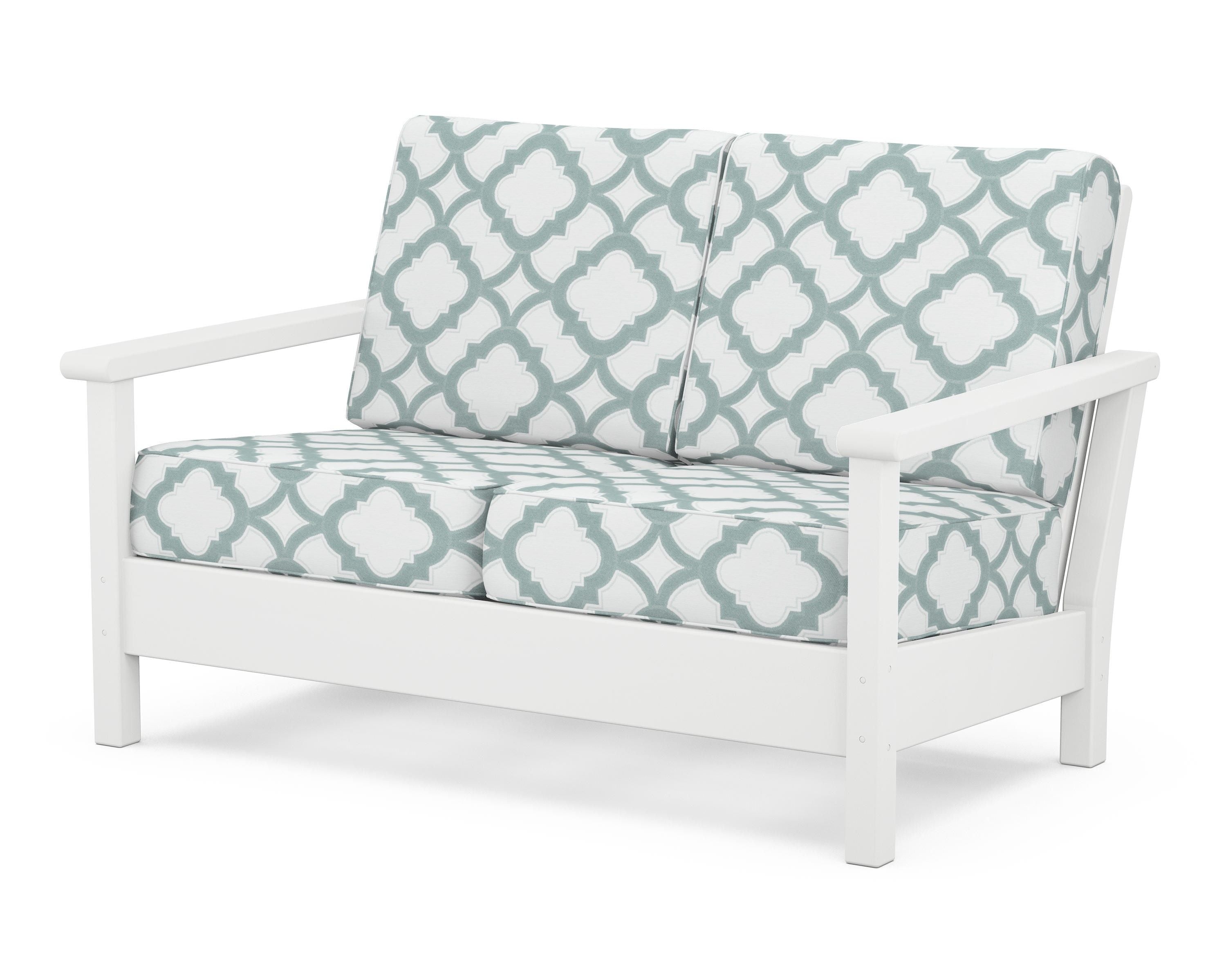 POLYWOOD® Harbour Deep Seating Loveseat in White / Trellis Glacier Spa