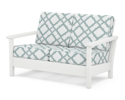 POLYWOOD® Harbour Deep Seating Loveseat in White / Trellis Glacier Spa