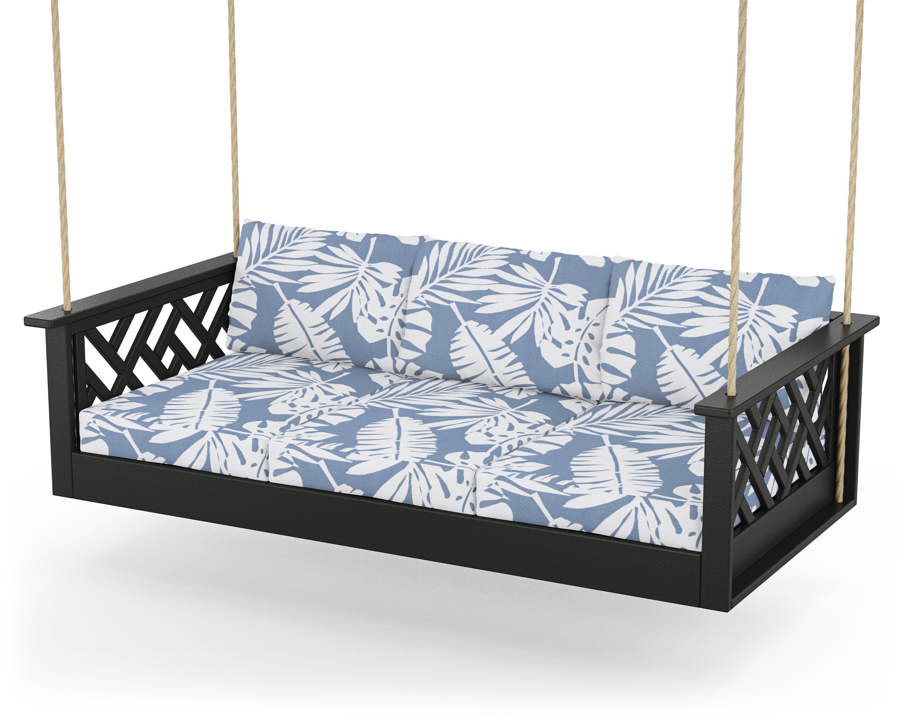 POLYWOOD® Chippendale Daybed Swing in Black / Leaf Sky Blue