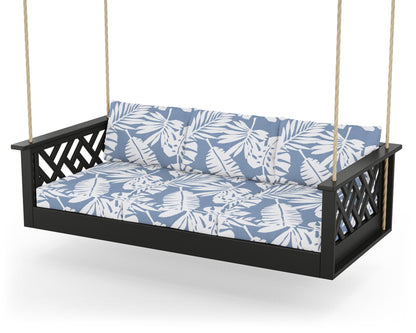 POLYWOOD® Chippendale Daybed Swing in Black / Leaf Sky Blue